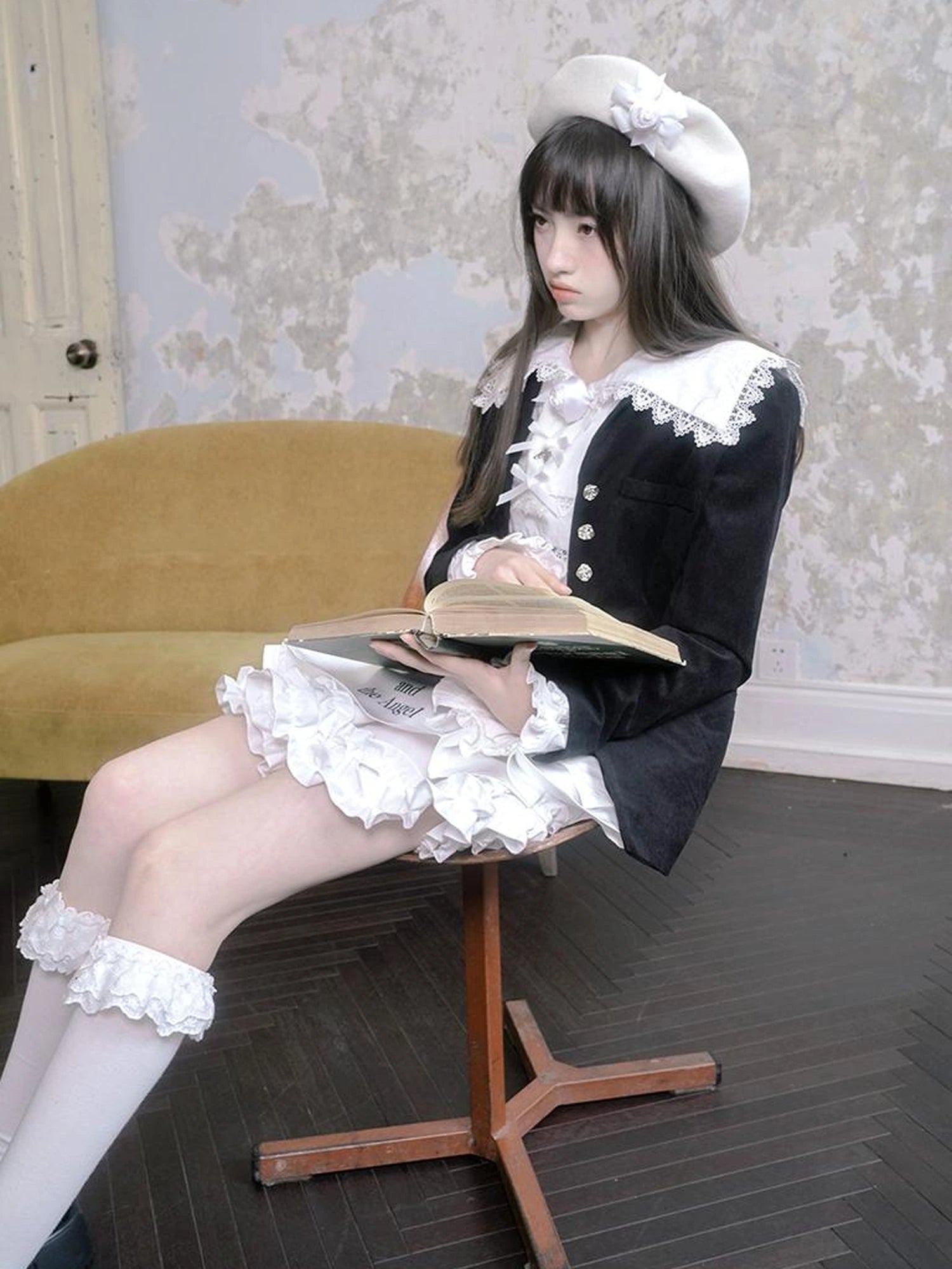 Vintage Pearl Embroidered Cotton Vest With Bow Closure