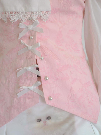 Daytoday Vintage Pearl Embroidered Cotton Vest With Bow Closure