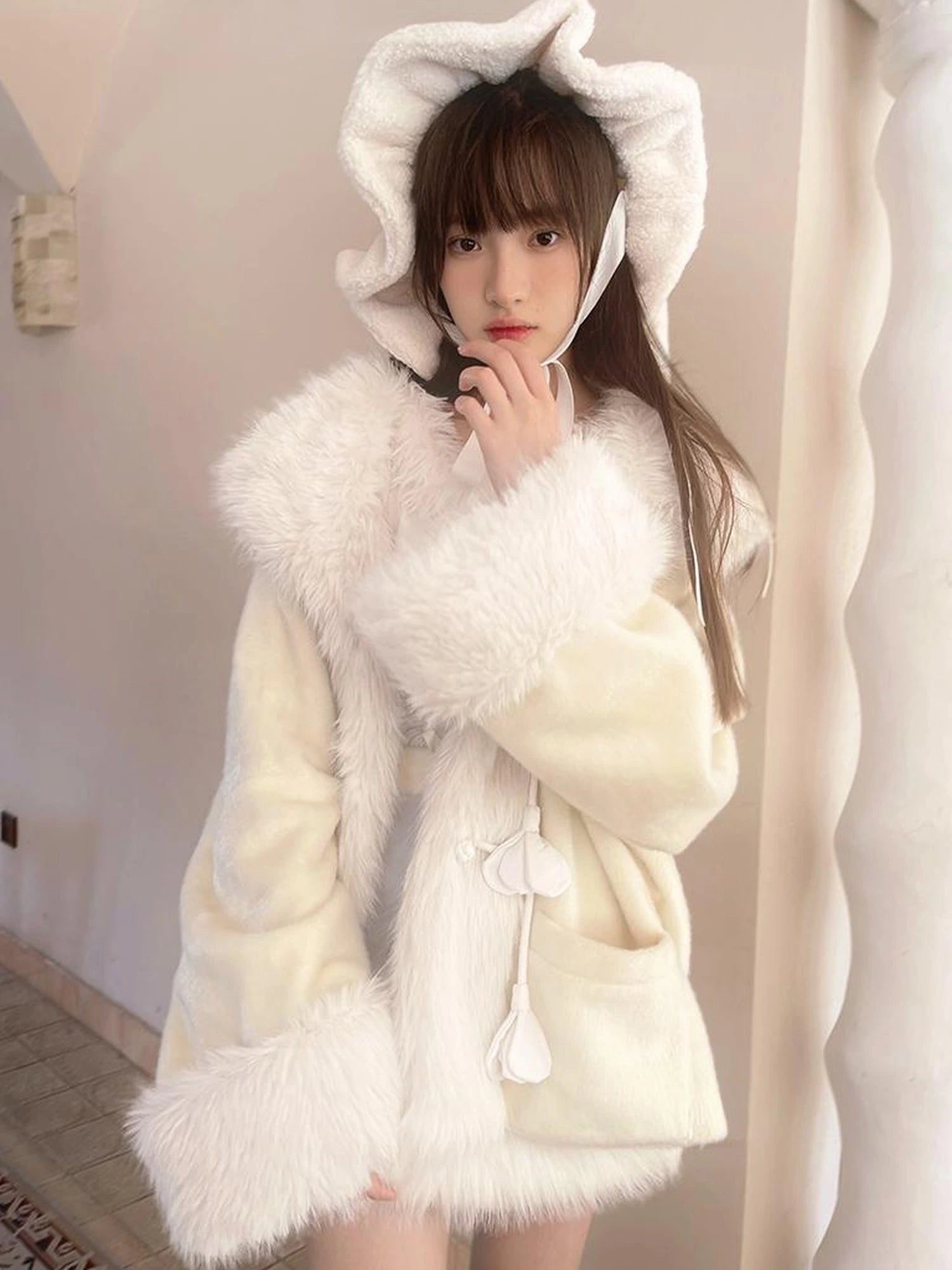 Vintage Plush Patchwork Loose Hooded Coat