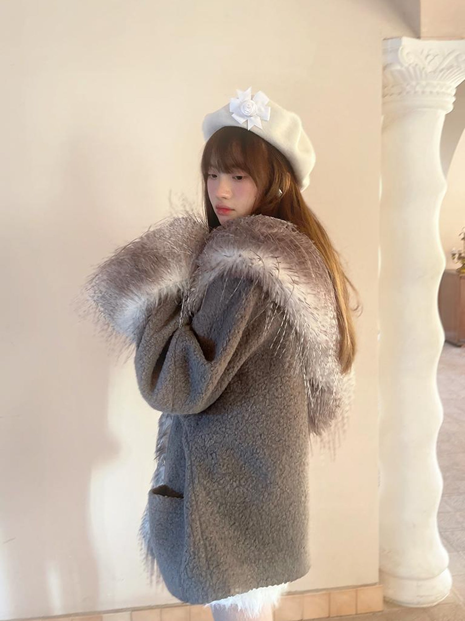 Daytoday Vintage Plush Patchwork Loose Hooded Coat