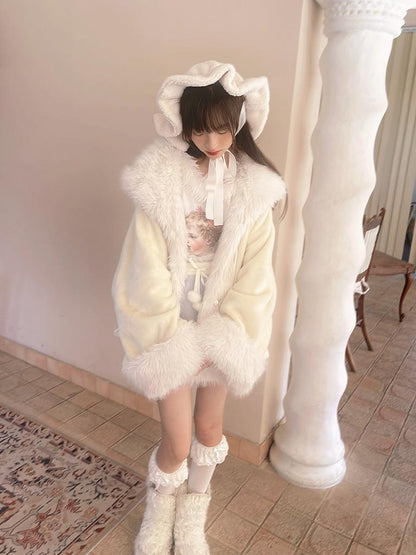 Daytoday Vintage Plush Patchwork Loose Hooded Coat
