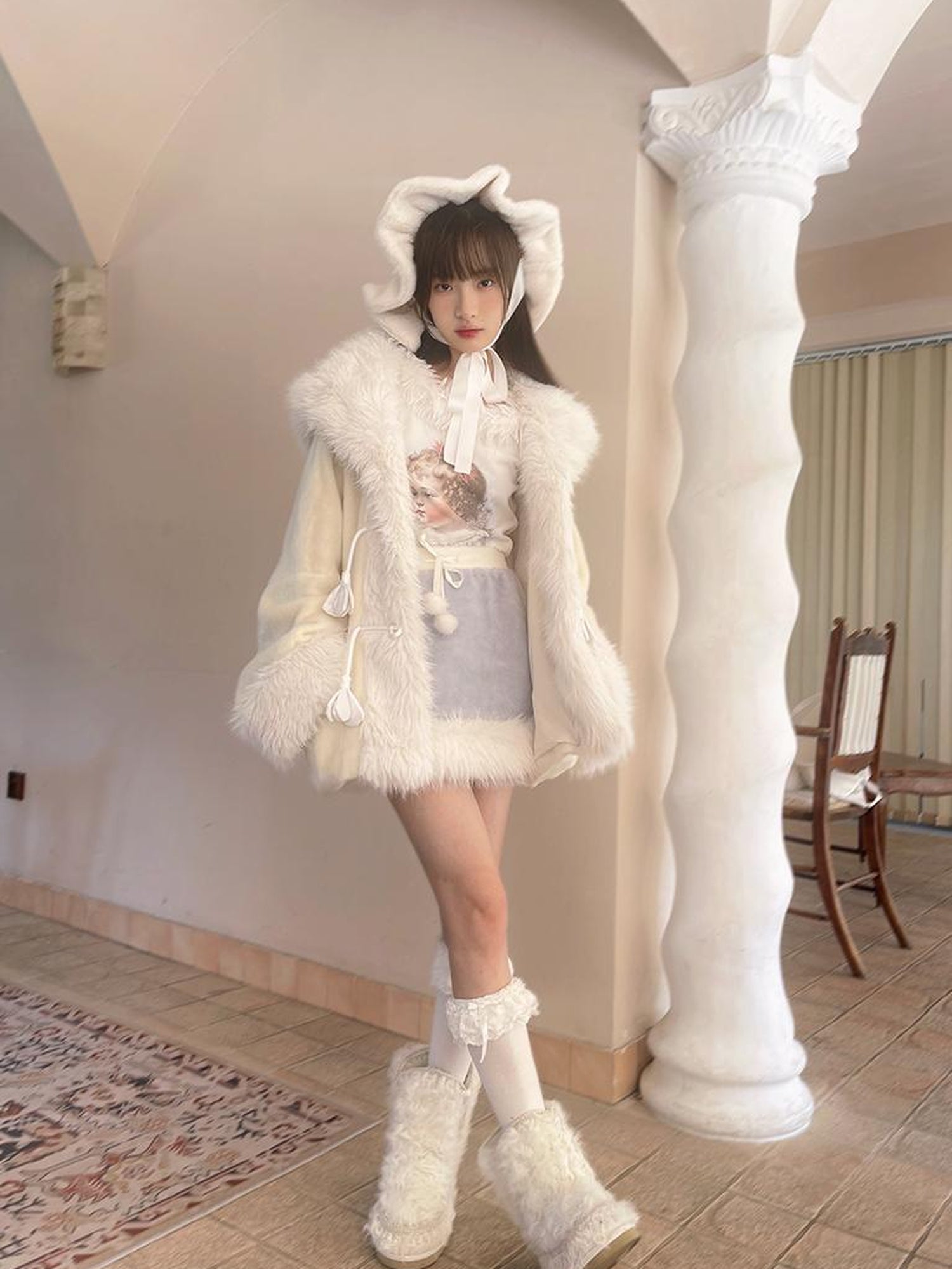 Daytoday Vintage Plush Patchwork Loose Hooded Coat