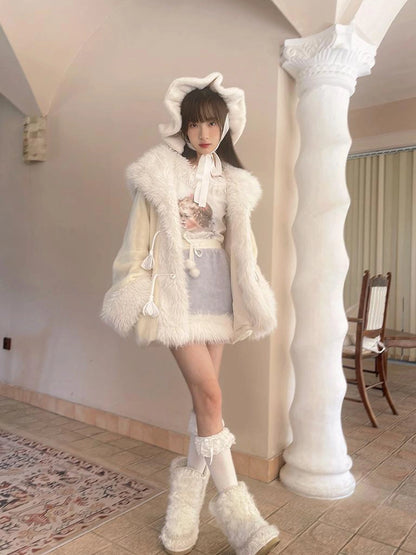 Vintage Plush Patchwork Loose Hooded Coat