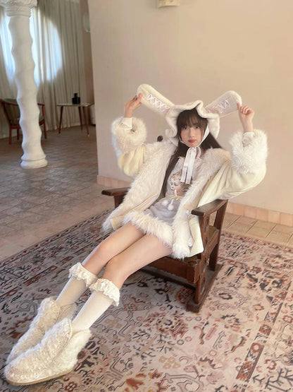 Vintage Plush Patchwork Loose Hooded Coat