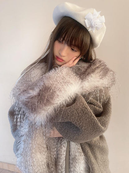 Daytoday Vintage Plush Patchwork Loose Hooded Coat