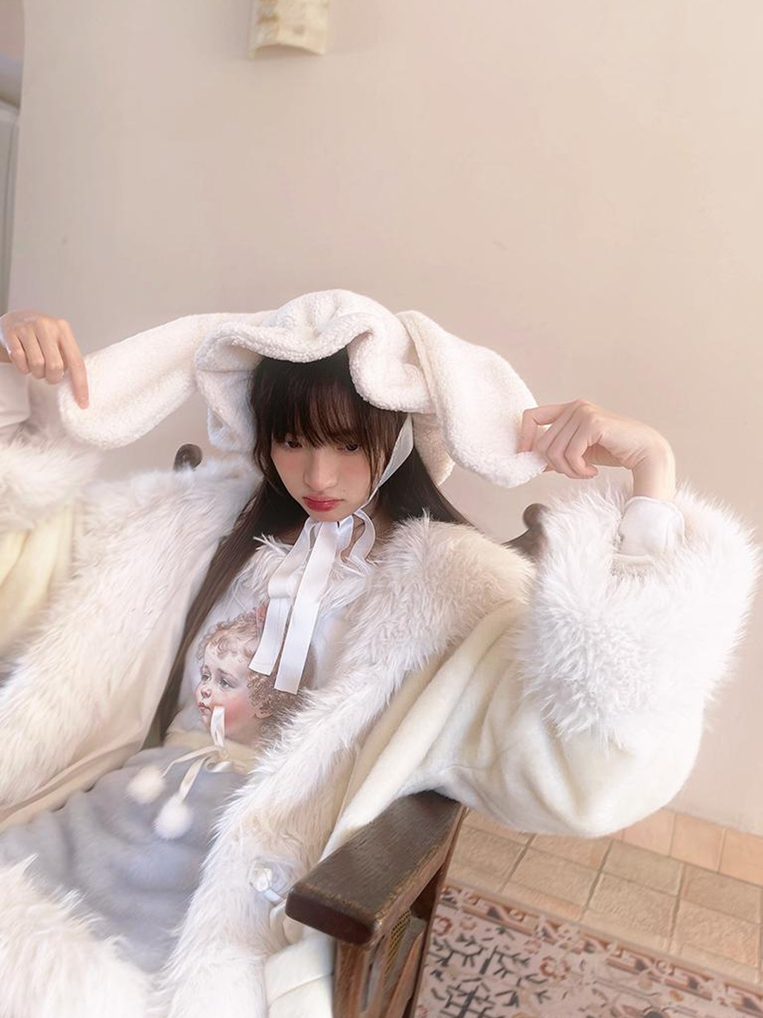 Daytoday Vintage Plush Patchwork Loose Hooded Coat