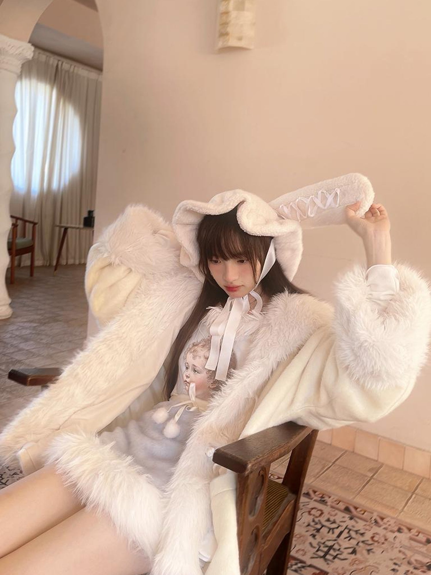 Daytoday Vintage Plush Patchwork Loose Hooded Coat