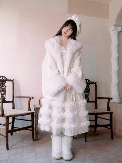 Daytoday Vintage Plush Patchwork Loose Hooded Coat