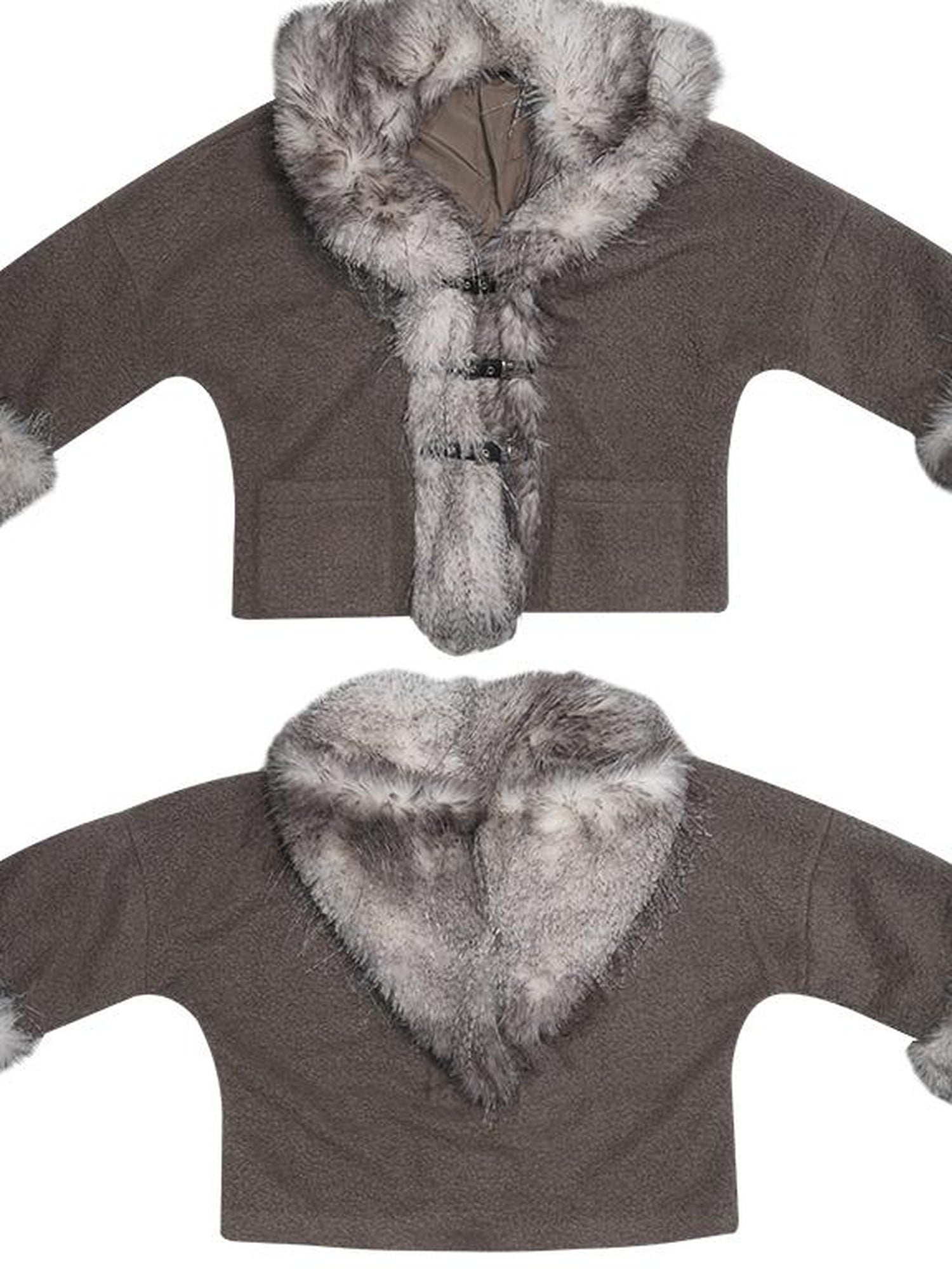 Daytoday Vintage Plush Patchwork Loose Hooded Coat