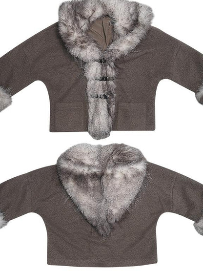 Daytoday Vintage Plush Patchwork Loose Hooded Coat