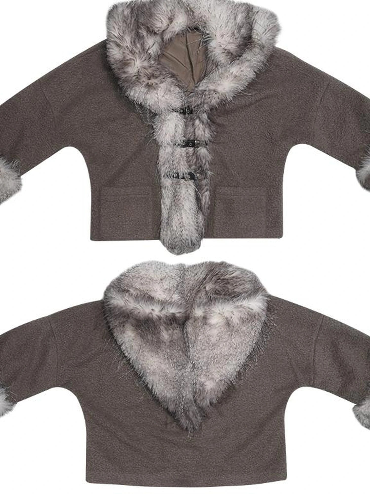 Vintage Plush Patchwork Loose Hooded Coat