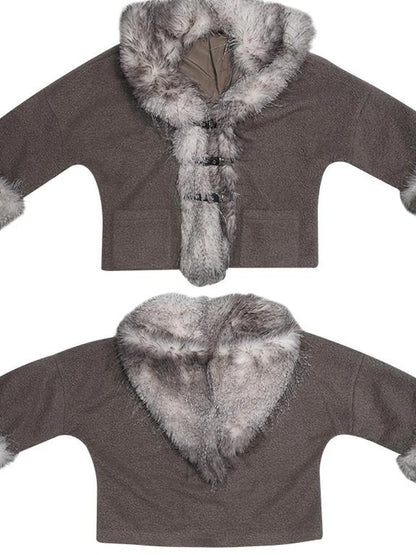 Vintage Plush Patchwork Loose Hooded Coat