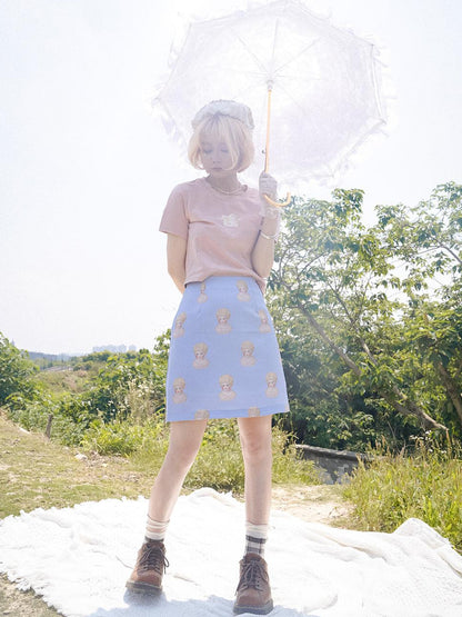 Daytoday Vintage Porcelain Doll Floral Print Midi Skirt