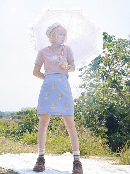 Daytoday Vintage Porcelain Doll Floral Print Midi Skirt