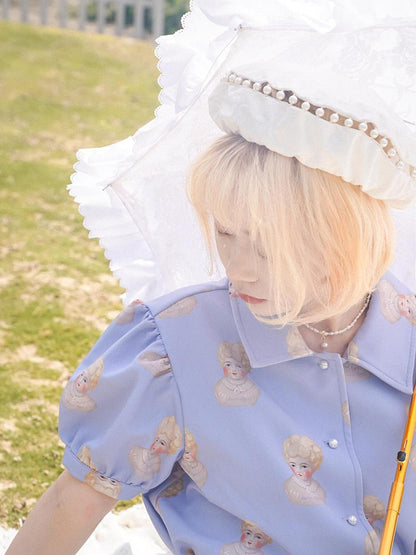 Daytoday Vintage Porcelain Doll Floral Print Shirt