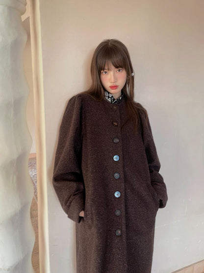 Daytoday Vintage Puff Sleeve Long Coat With Quilted Warmth