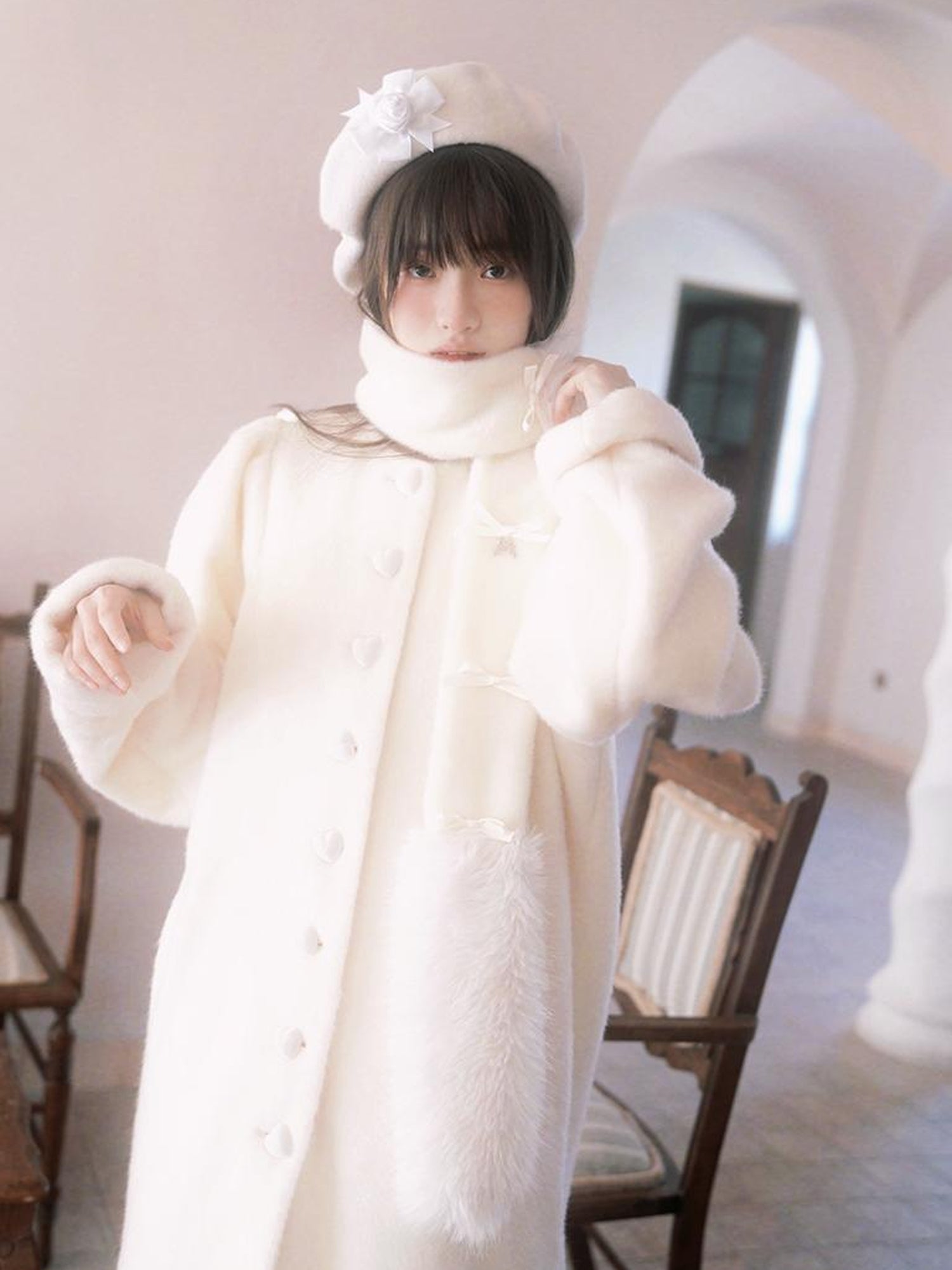 Daytoday Vintage Puff Sleeve Long Coat With Quilted Warmth