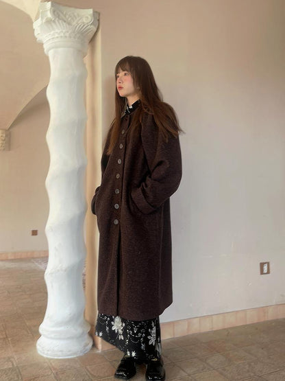 Daytoday Vintage Puff Sleeve Long Coat With Quilted Warmth