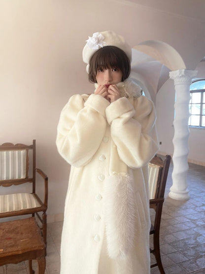 Daytoday Vintage Puff Sleeve Long Coat With Quilted Warmth