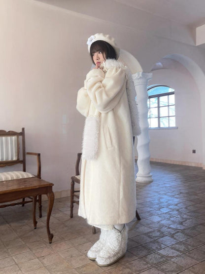 Daytoday Vintage Puff Sleeve Long Coat With Quilted Warmth