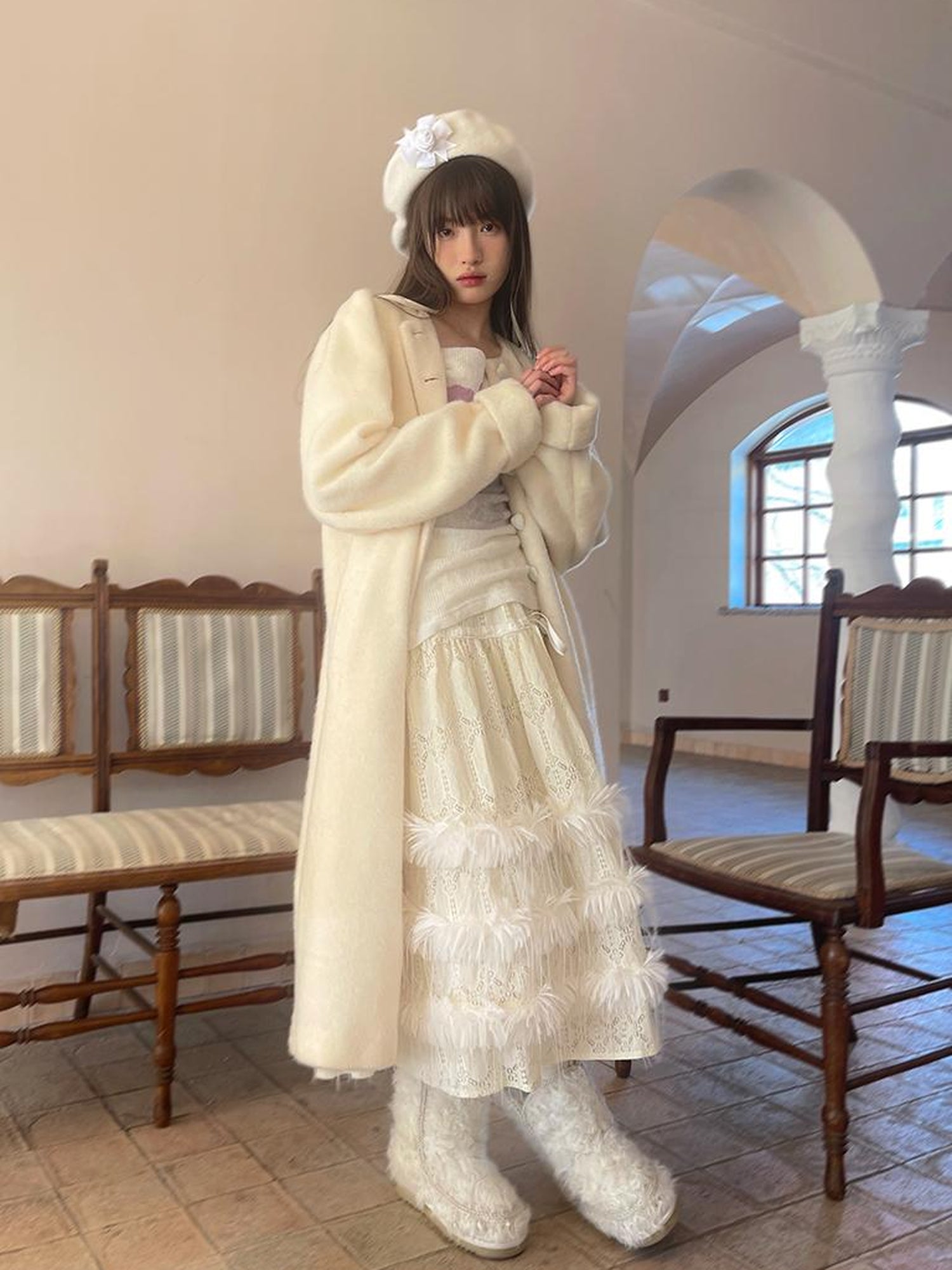 Daytoday Vintage Puff Sleeve Long Coat With Quilted Warmth