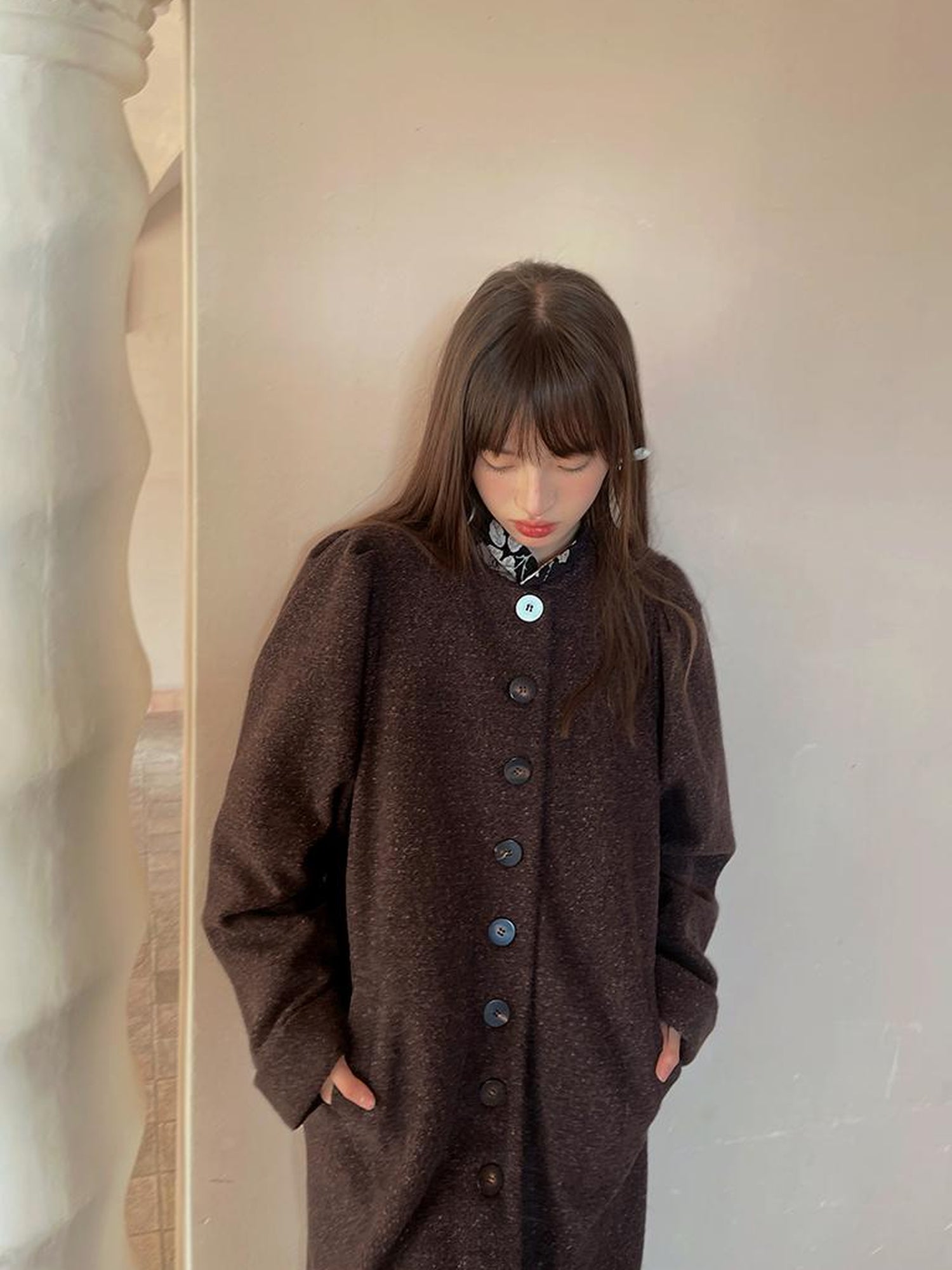 Daytoday Vintage Puff Sleeve Long Coat With Quilted Warmth