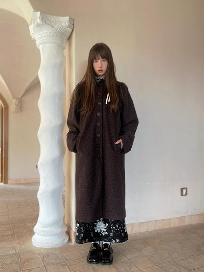 Daytoday Vintage Puff Sleeve Long Coat With Quilted Warmth
