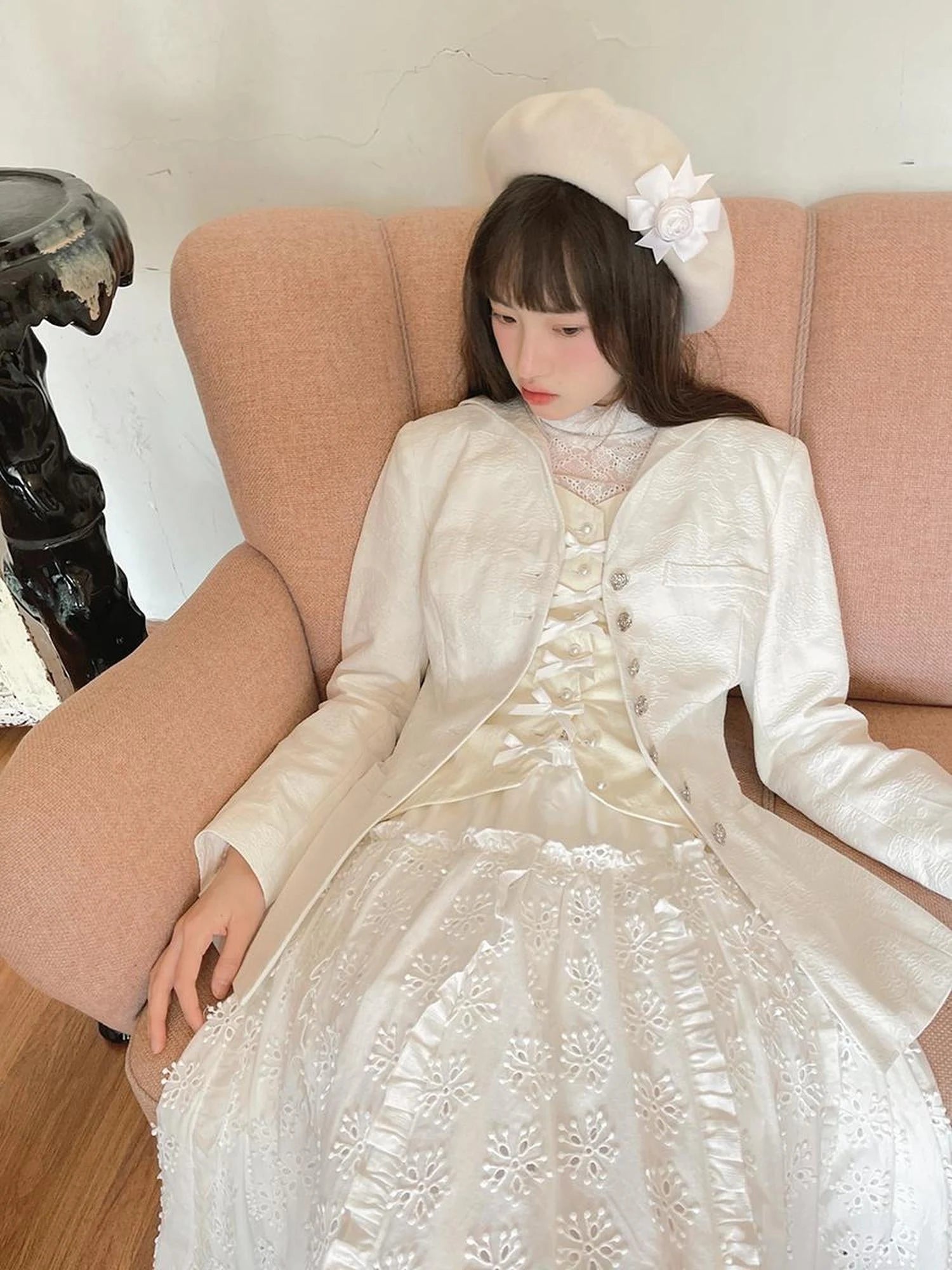 Vintage Rose Jacquard Sailor Collar Blazer