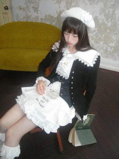 Vintage Rose Jacquard Sailor Collar Blazer