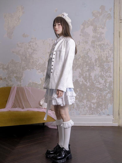 Daytoday Vintage Rose Jacquard Sailor Collar Blazer