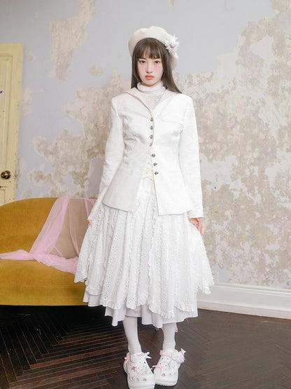 Daytoday Vintage Rose Jacquard Sailor Collar Blazer