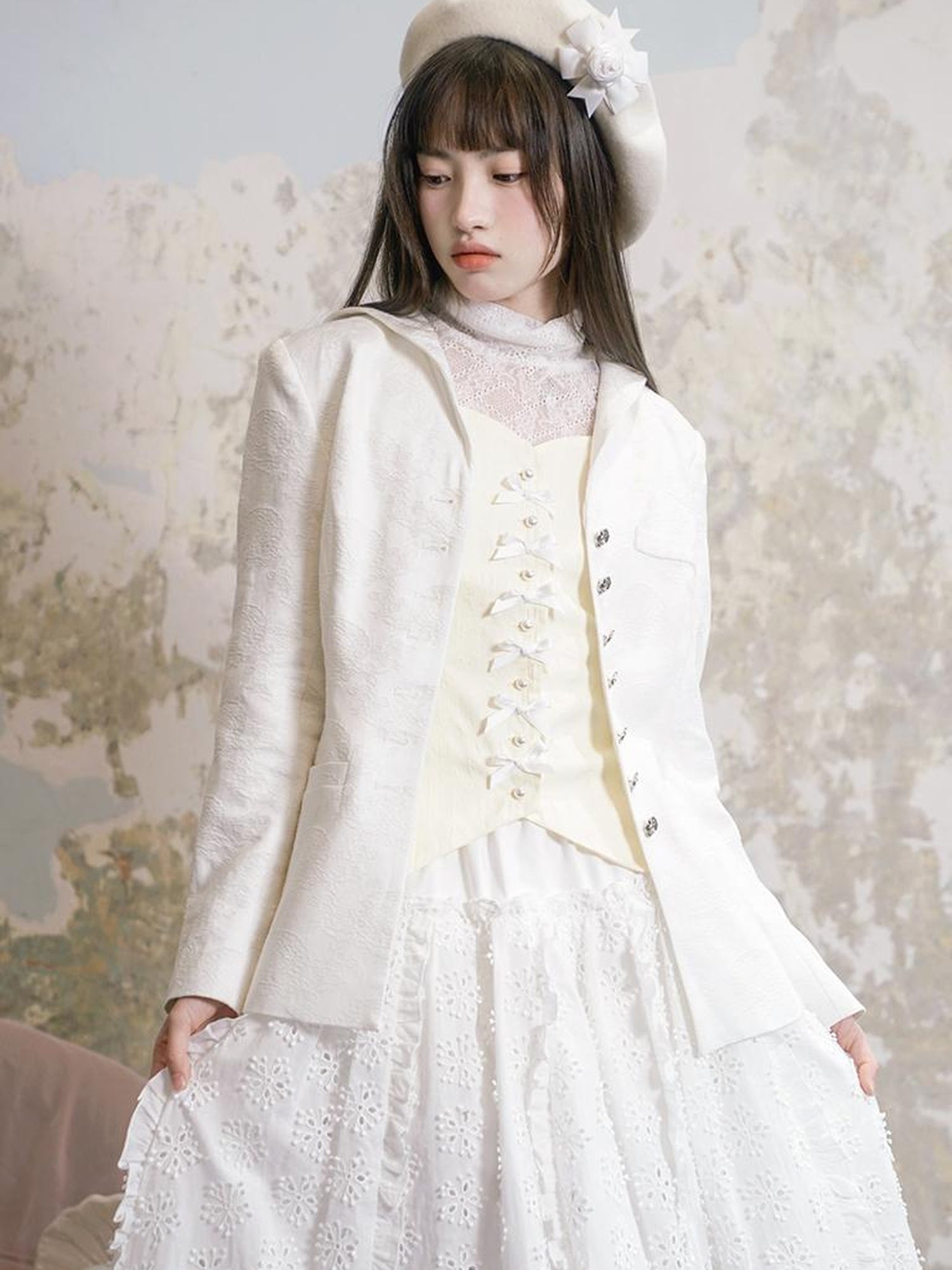 Daytoday Vintage Rose Jacquard Sailor Collar Blazer