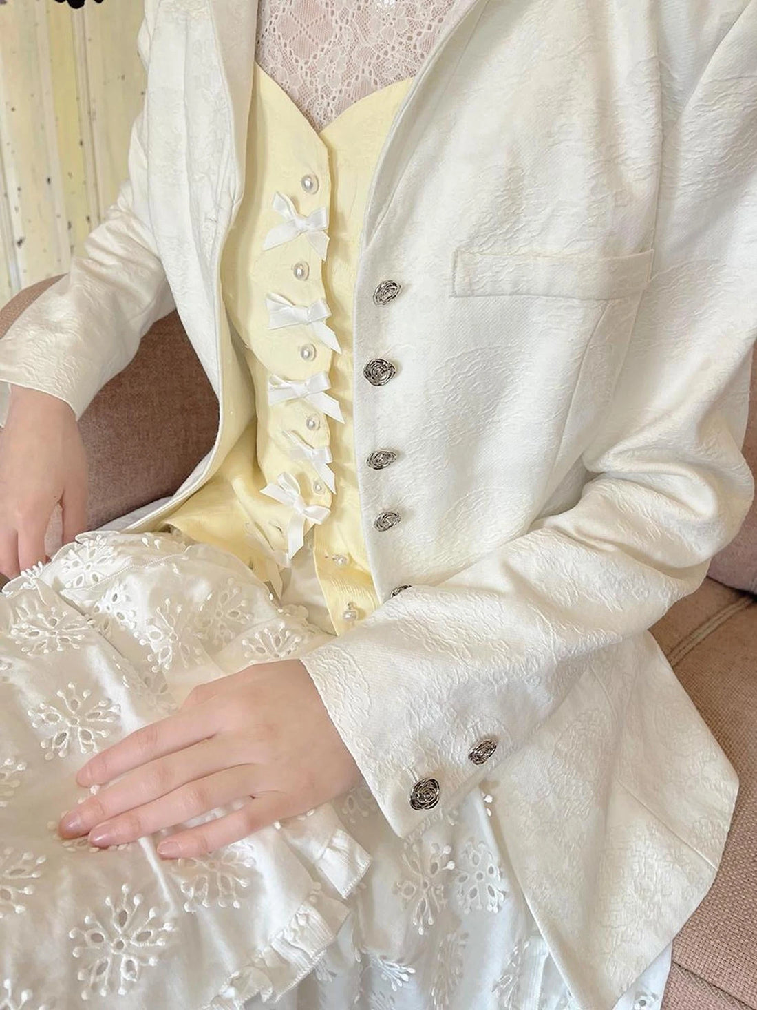 Vintage Rose Jacquard Sailor Collar Blazer