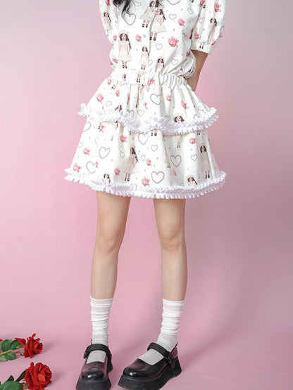 Daytoday Vintage Rose Pearl Print Puff Sleeve Blouse