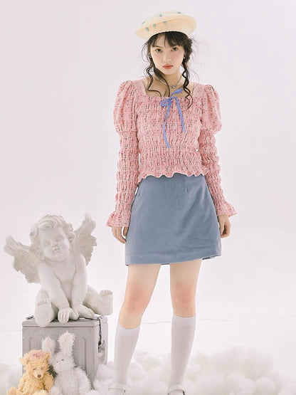 Vintage Velvet Top With Pink Plaid Print