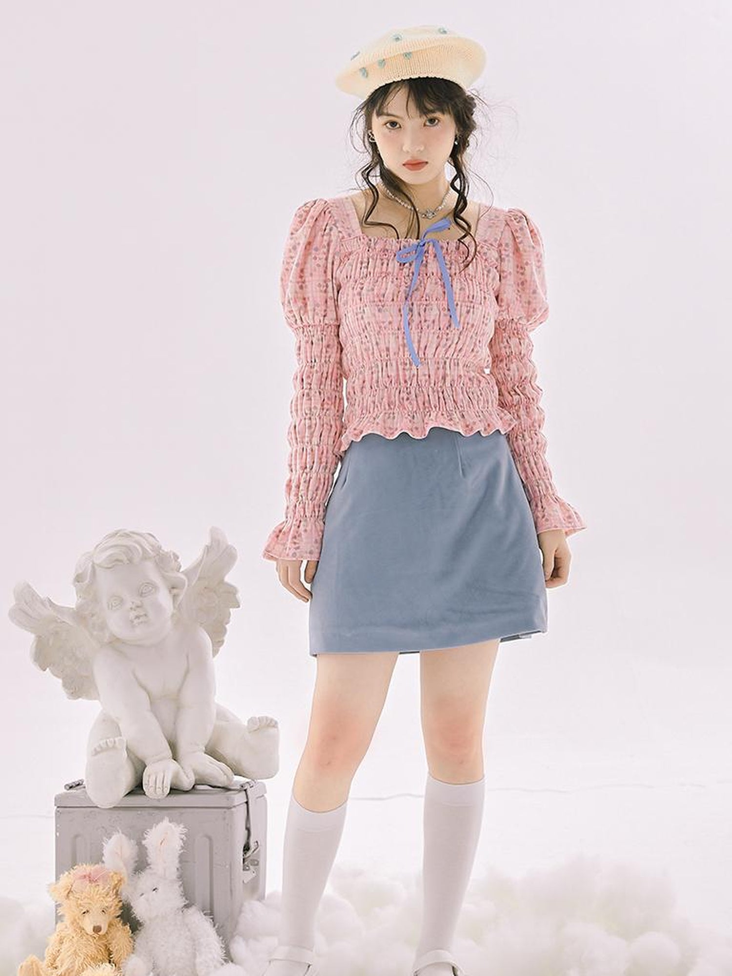 Daytoday Vintage Velvet Top With Pink Plaid Print