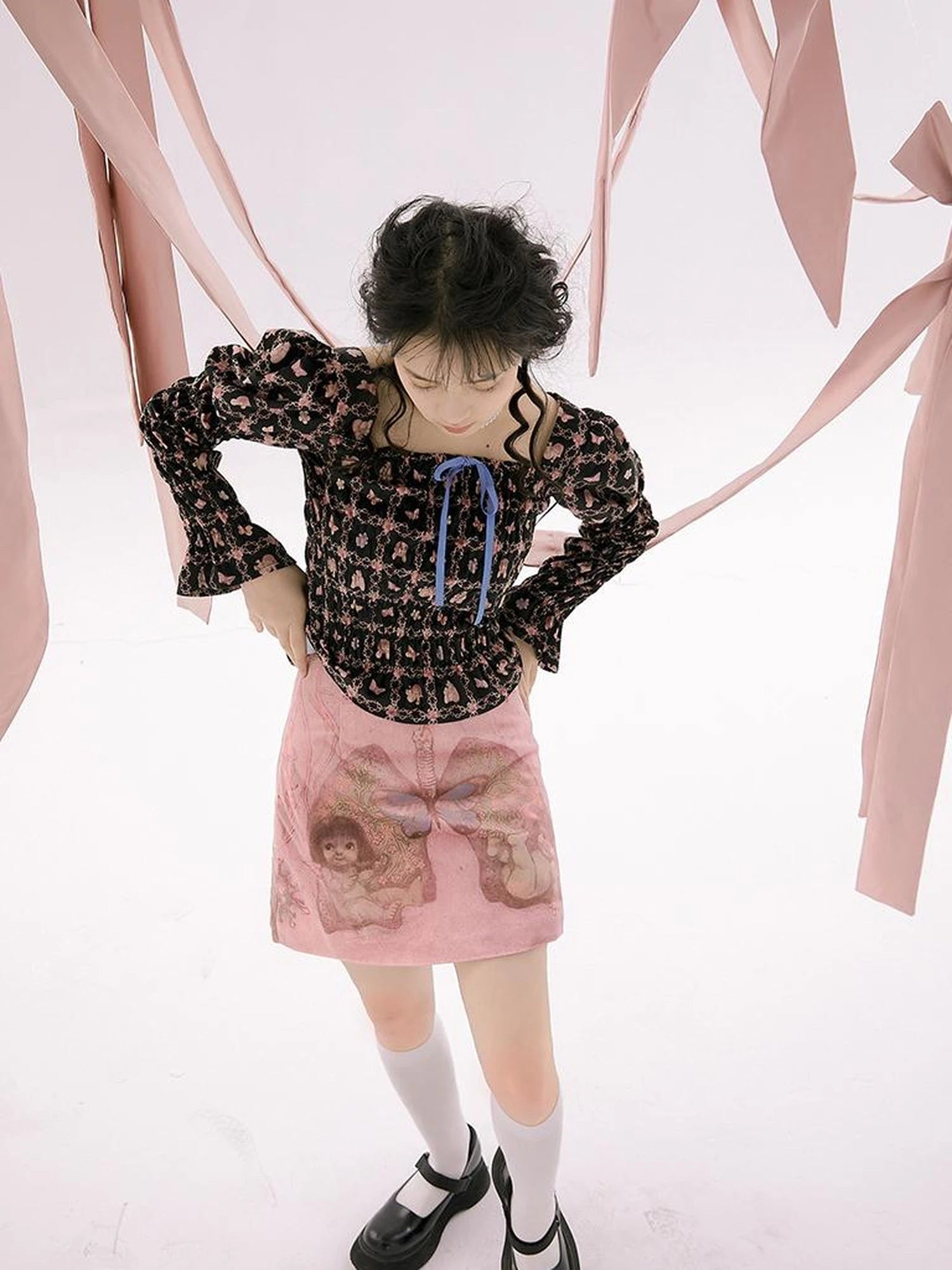 Vintage Velvet Top With Pink Plaid Print