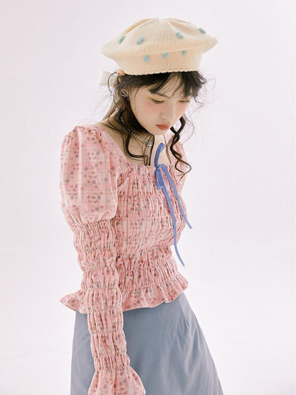Daytoday Vintage Velvet Top With Pink Plaid Print