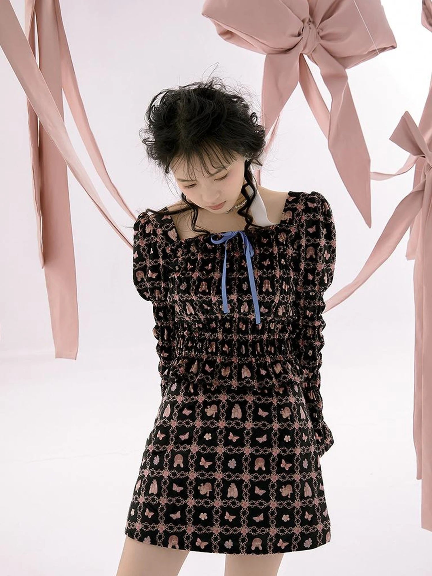 Vintage Velvet Top With Pink Plaid Print