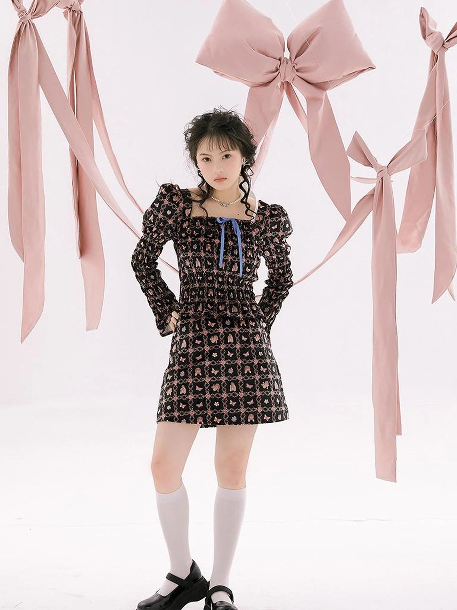 Vintage Velvet Top With Pink Plaid Print