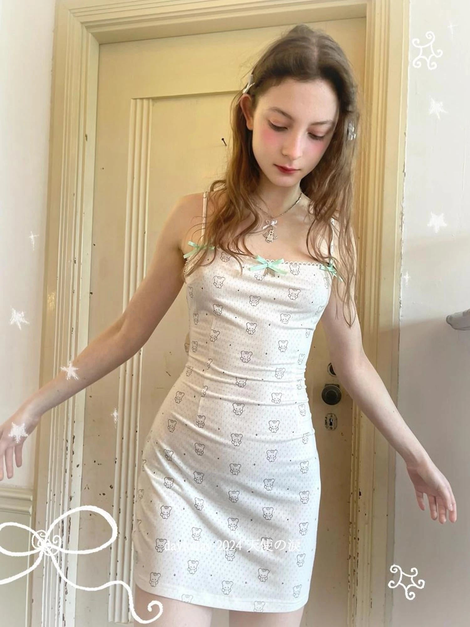 Winged Polka Dot Bow Strap Cami Dress With Detachable Wings