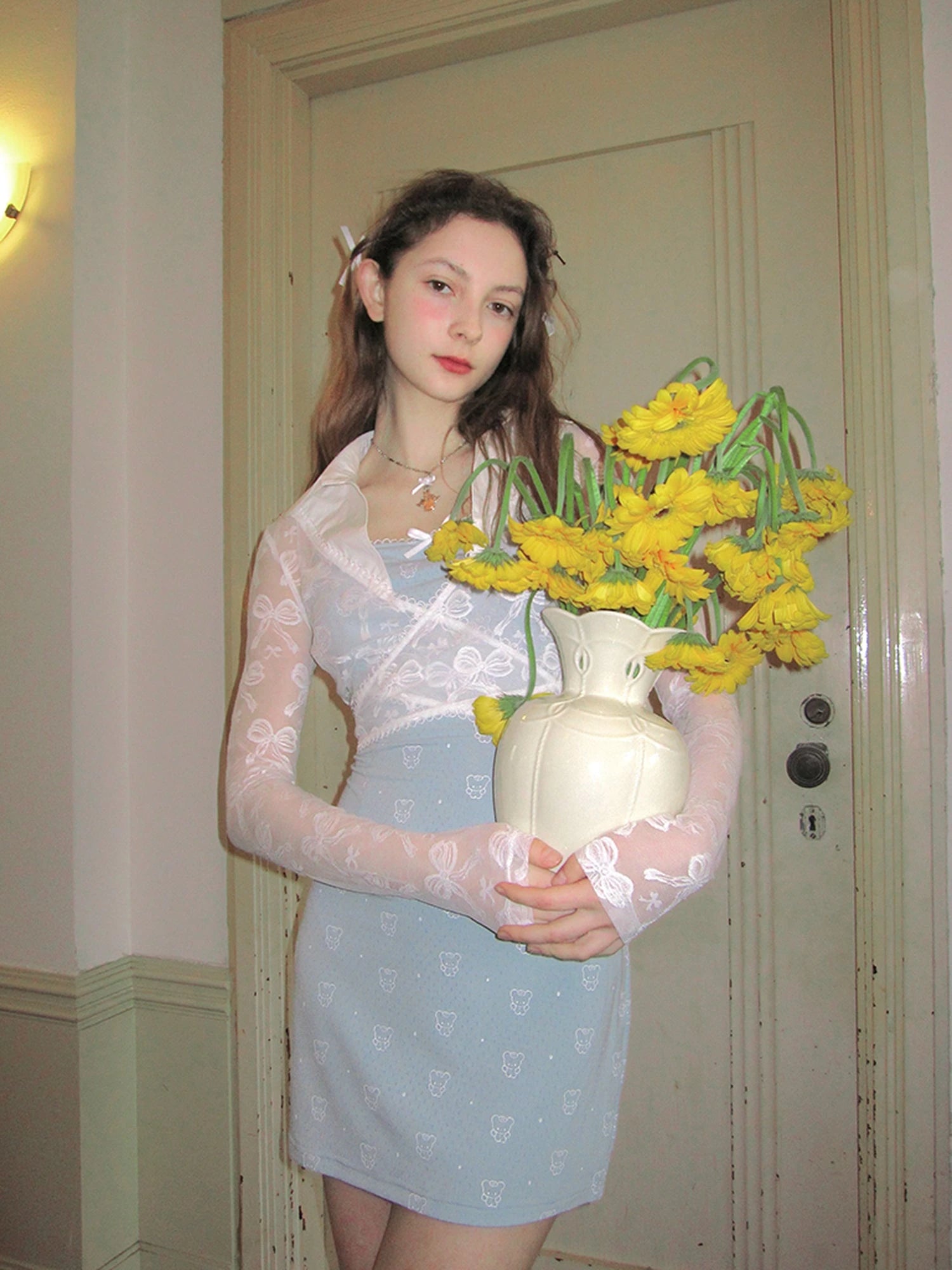 Winged Polka Dot Bow Strap Cami Dress With Detachable Wings