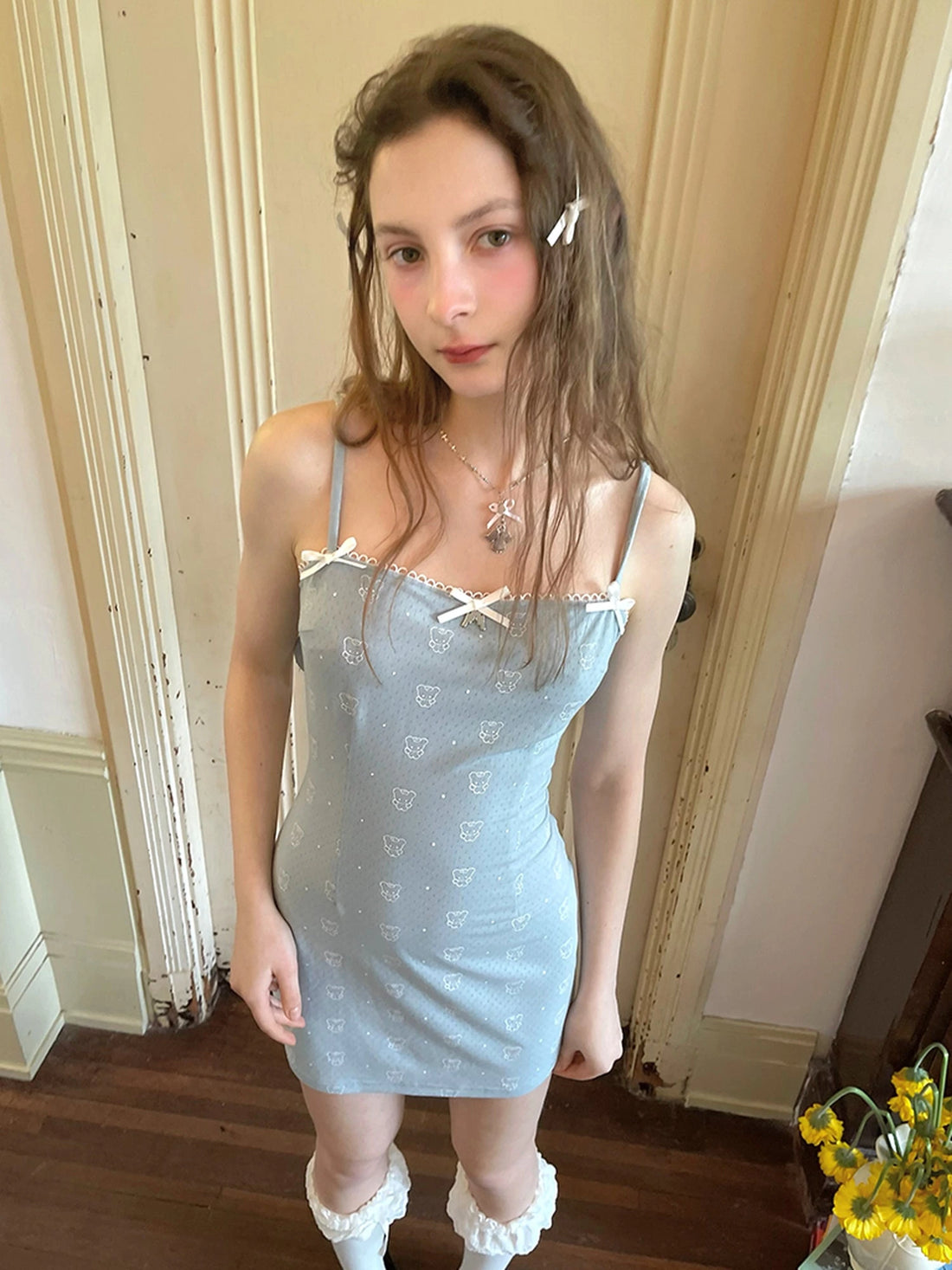 Winged Polka Dot Bow Strap Cami Dress With Detachable Wings