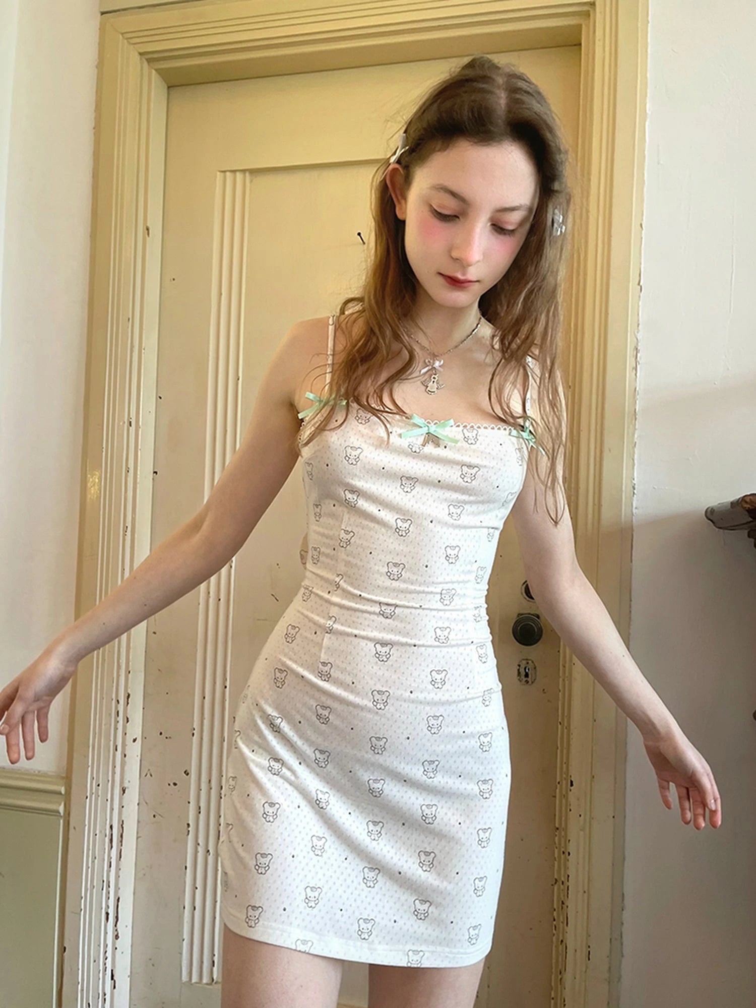 Winged Polka Dot Bow Strap Cami Dress With Detachable Wings