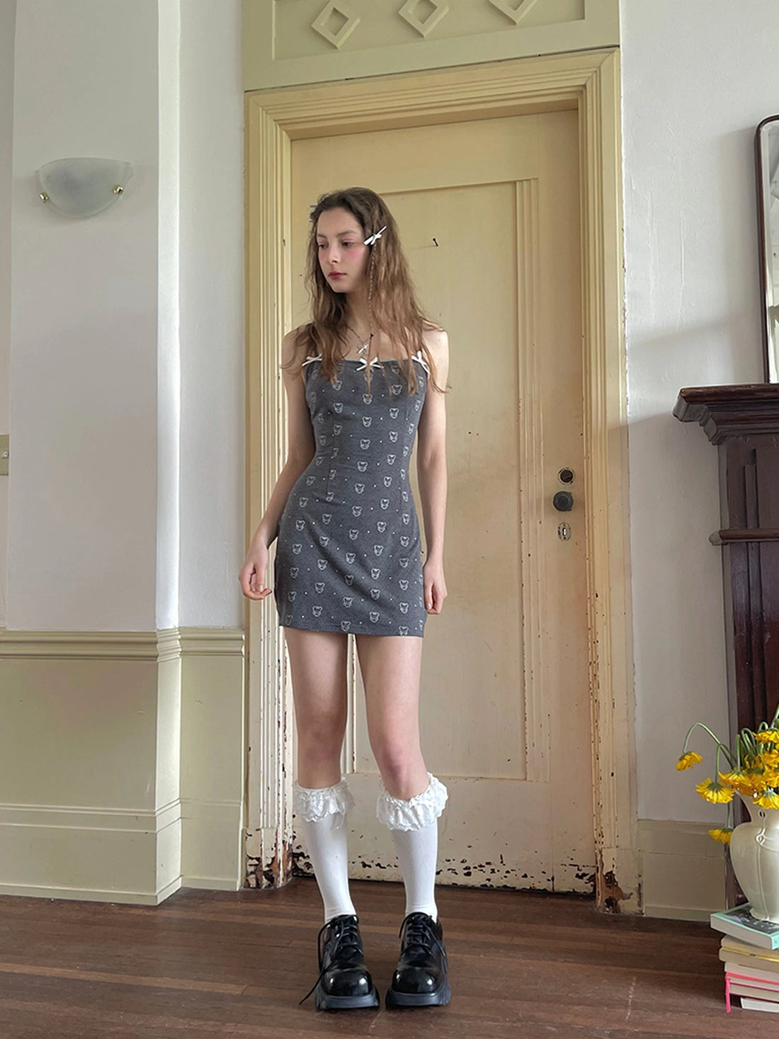 Winged Polka Dot Bow Strap Cami Dress With Detachable Wings