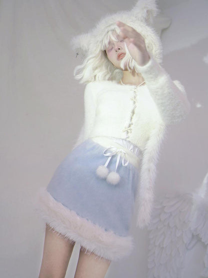 Daytoday Wool Blend Bow Skirt With Puff Ball Trim