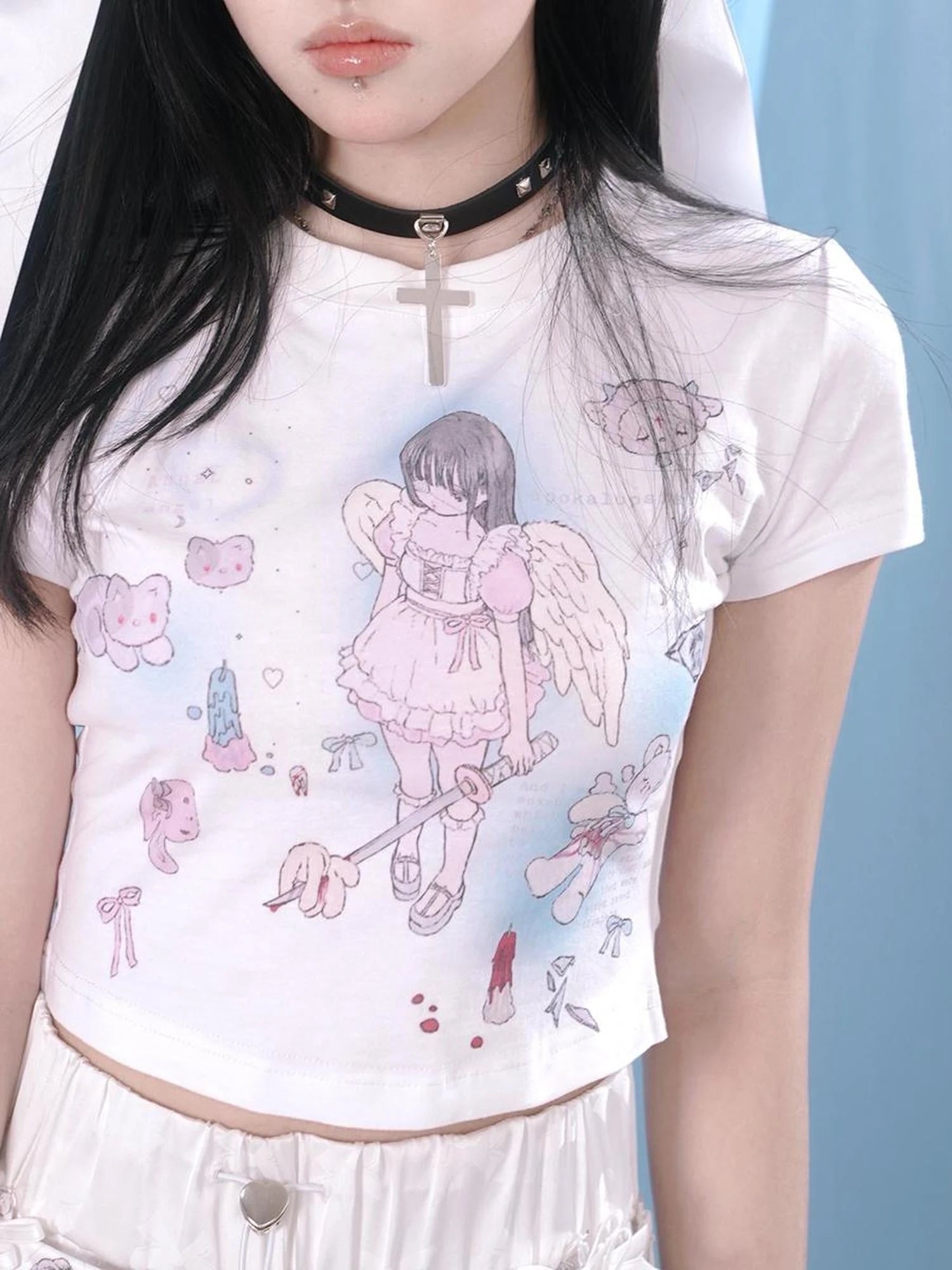Youth Angel Print Fitted Tee