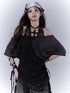 WSW WUSHENWU Dazzling Black Lace Trim Diamond Slim Fit Lazy Style T Shirt