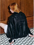 DIDDI MODA Deconstructed Bow Embroidered Oversized Pu Leather Jacket