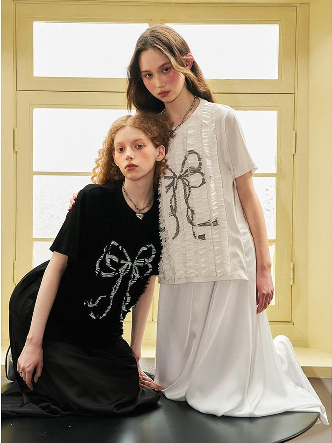 DIDDI MODA Deconstructed Bow Pleat Print Tee Dress